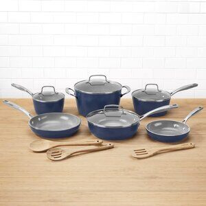 13 Piece Nonstick Cookware Set by Cuisinart, GreenChef Ceramica XT, Blue, 53G-13